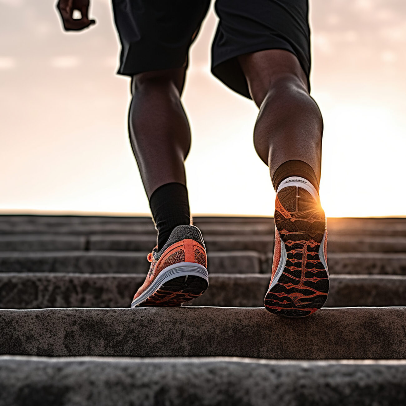 a person's legs and feet on stairs