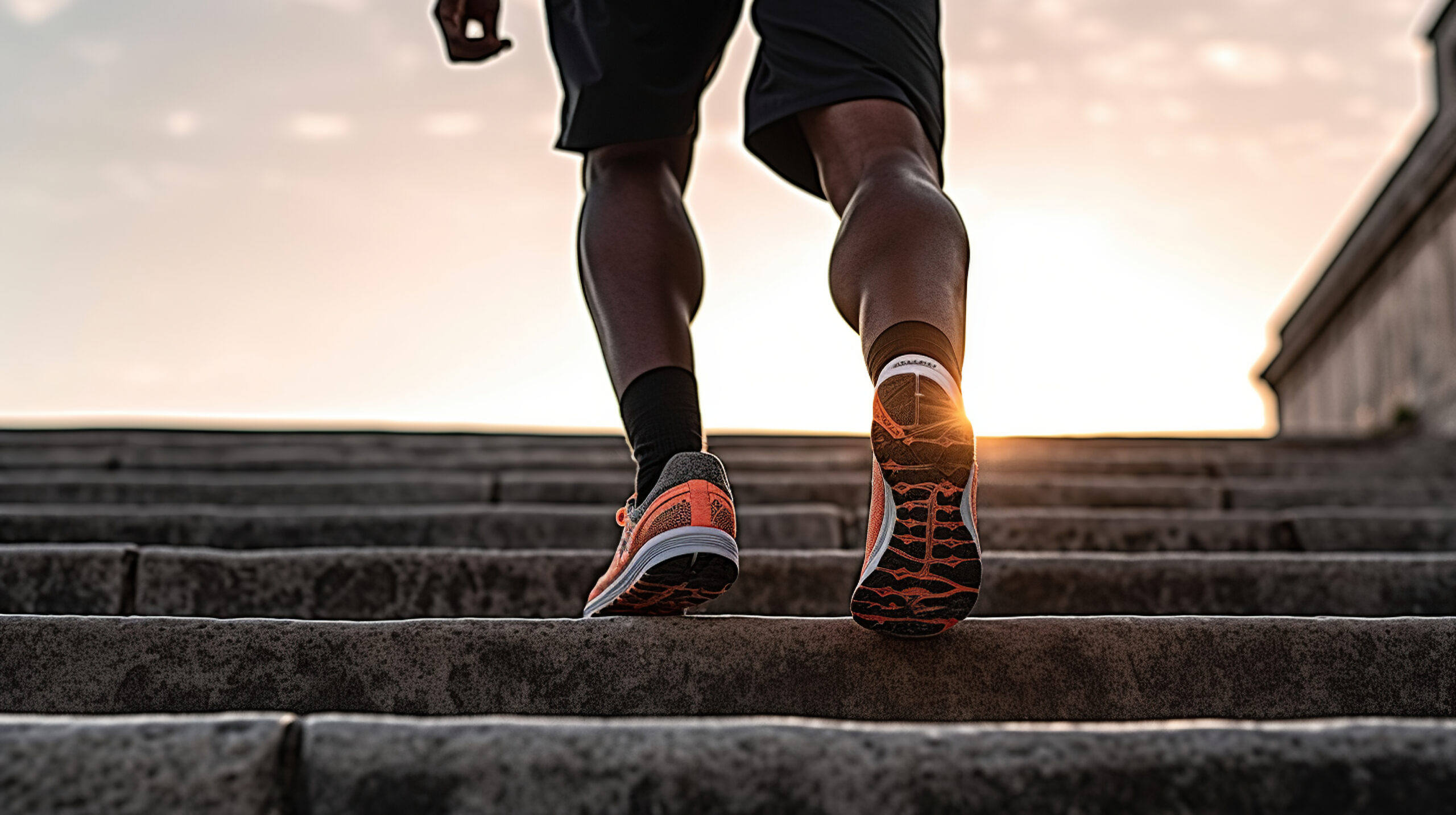 a person's legs and feet on stairs